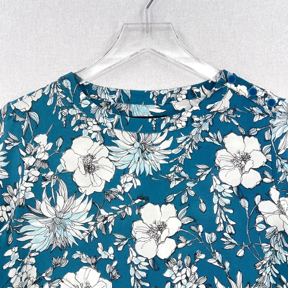 WEEKEND MAX MARA Adda Silk Top XS Floral Print Teal White Long Sleeve Blouse - Picture 5 of 15